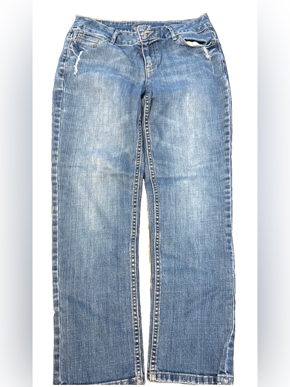 Simply Vera Vera Wang Jeans Low Womens 6 Straight Leg Distressed Flap Pocket Y2K